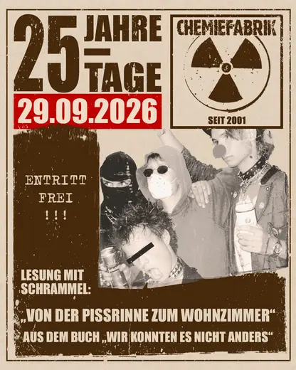 Flyer Lesung mit Schrammel - „Von der Pissrinne zum Wohnzimmer.“