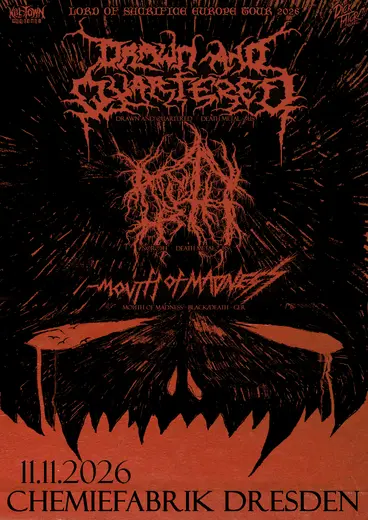 Flyer DRAWN AND QUARTERED + NOROTH + MOUTH OF MADNESS